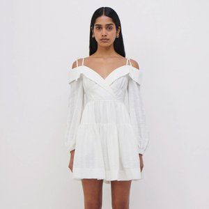 NWT Jonathan Simkhai Bahari Gauze Mini Dress Long Sleeves White - Small $395
